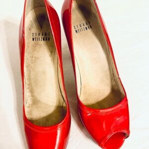 Stuart Weitzman Vibrant Red Peep Toe Heels size 8